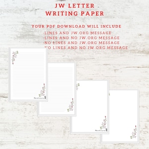 JW Letter Writing Paper Lined paper stationary jw.org instant download PDF print at home