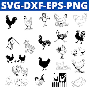 Chicken rooster chicks svg Bundle cricut silhouette vector svg eps dxf png files