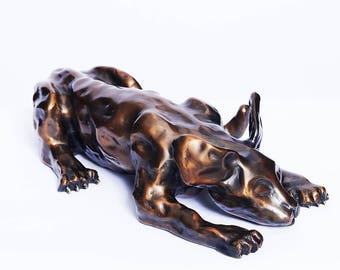 Bronze Cat, Sculpture, Animal, Art, 14" long & 9 pounds