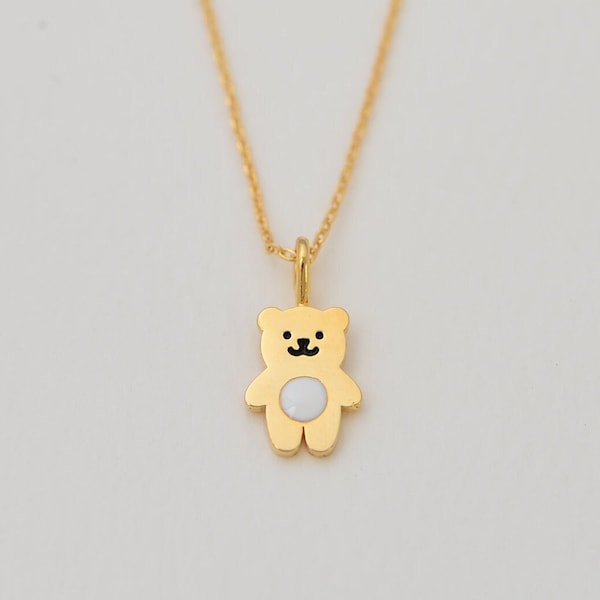 Collier délicat mini ours en peluche • Collier bébé ours en émail blanc • Collier d'amour • Cadeau d'anniversaire • Cadeau de meilleur ami • Cadeau de Noël 280