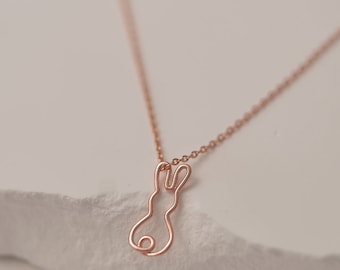 Personalized Bunny Outline Necklace Rabbit Pendant, Animal Lover Gift