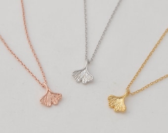 Dainty Ginkgo Leaf Necklace with Initial Tags • Ginkgo Pendant • Lucky Charm • Best Friend Necklace • Hope Necklace • Bridesmaid Gifts 237