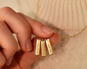 Personalized Sterling Silver Vertical Bar Necklace: Engraved Name Jewelry