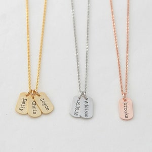 Personalized Dainty Name Tag Necklace • Custom Engraved Mini Tags • Dog Tag Necklace • Mom Necklace wth Kids Name • Gift for Mom Grandma 238