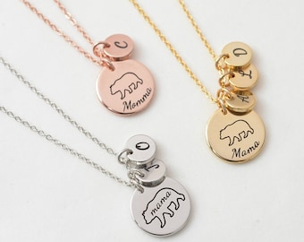 Custom Engraved Mama Bear Necklace wth Kids Initials • Personalized Necklace for Mom Grandma • Mothers Day Gift • Mommy & Me • Baby Bear 191