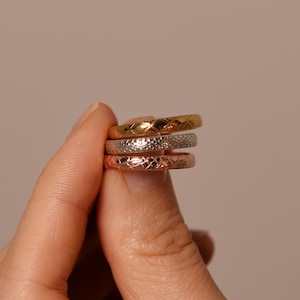 Engraved Sterling Silver Textured Name Ring • Unisex Minimalist Couples Band • Custom Hidden Message Jewelry • Petals/ Pebbles/ Wave Pattern