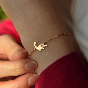 Pulsera de dinosaurio con piedra natal personalizada • Joyas de dinosaurio únicas • Regalo para mamá primeriza • Pulsera para abuela y mamá • Mes de nacimiento del bebé • Regalo de cumpleaños