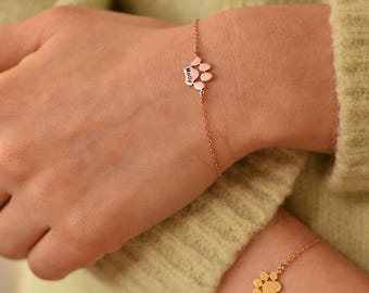 Personalized Paw Print Bracelet: Engraved Pet Name Pendant, Sterling Silver