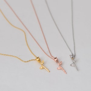 Dainty Mini Rose Necklace • Elegant Floral Pendant • Flower Necklace • Petit Rose Stem Initial Necklace • Bridesmaid Gift • Gift For Mom