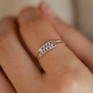 Sterling Silver Stackable Name Ring: Custom Engraved Minimalist Band
