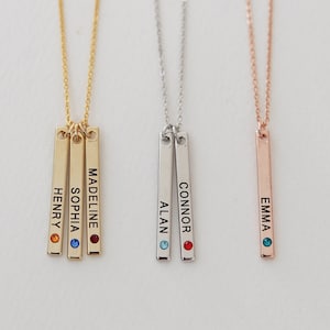 Personalized Birthstone Name Bar Necklace, Birthstone Jewelry, Mother's Day Mommy Necklace, Baby Kids Name, Gift for New Mom Grandma 086-3