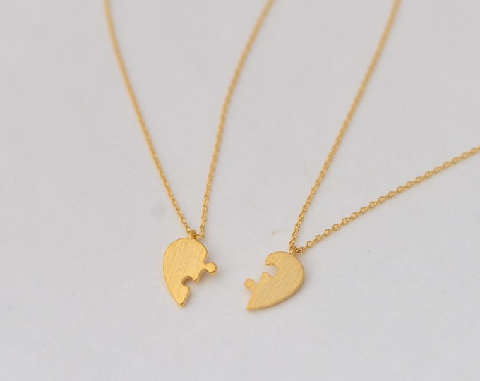 Personalized Split Hearts Shape You and Me Necklace • Set of 2 Hearts • Love Heart Sharing Pendant • Best Friends Friendship Necklace 248-1