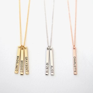 Mother's Day Mommy Necklace, Baby Kids Name Vertical Bar, Personalized Engraved Bar, Mom Grandma Mama Necklace,Gift Idea for Christmas 086-1