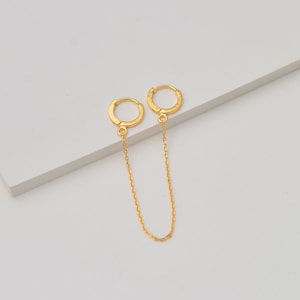 Duo Chain Hoop Earring • Double Ear Piercing • Huggie Chain Earring in Gold and Silver • Trendy Ear Cuff Chain Earring • Minimalist 271