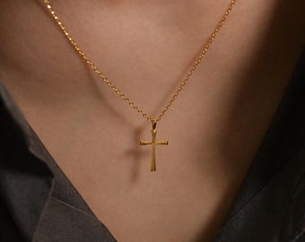 Dainty Cross Necklace for Women • Minimalist Faith Charm Pendant • Modern Sculptural Christian Jewelry • Delicate Everyday Gift