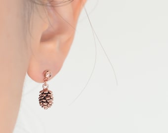 Dainty PineCone Stud Earrings, Pine Cone Dangle Earrings, Personalized Pine Cone Studs, Nature Jewelry, Pinecone Jewelry, Mini Pinecone 212