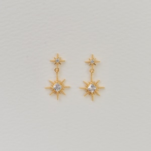 Dainty Starburst CZ Stud Earrings • Gold Silver Crystal Star Dangle Earrings • Christmas Gift for Her • Minimalist • Birthday Gift 283