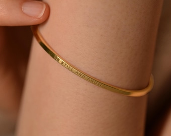 Personalized Sterling Silver Cuff Bracelet • Engraved Hidden Message Bangle • Minimalist Gift for Her, Him • Custom Gold Skinny Bangle