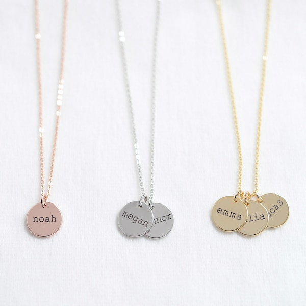 Custom Engraved Name Disk Necklace/ Mom Grandma Necklace wth Children's Name, Personalized Family Necklace, Initial Letter Disc Necklace 182