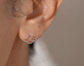 Delicate Saturn Stud Earrings: Minimalist Celestial Jewelry