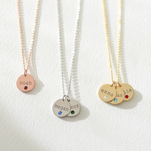 Custom Birthstone Name Disk Necklace/ Mommy Necklace wth Kids & Baby Children&#39;s Name, Personalized Birthstone Jewelry, Grandma Gift Idea 182