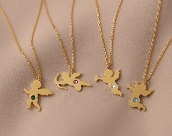 Personalisierte Baby-Schutzengel-Geburtsstein-Halskette • Goldene Engelsflügel-Halskette • Amor-Engelspfeil • Paar-Halskette • Muttertagsgeschenke