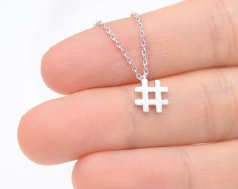 Dainty Hashtag Necklace # Necklace - Gold, Silver, Rose Gold. Layering Necklace, Typography Charm, Symbol Necklace, Modern Jewelry NBB079