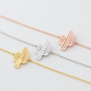 Personalized Dainty Cactus Bracelet with an Initial Tag - Gold, Silver, Rose Gold. Delicate Cactus Bracelet, Gift Idea, Cactus Jewelry 146