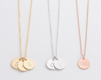 Personalized Initial Disc Necklace/ Hand Stamped Letter Necklace, Coin Tag Initial Disk, Custom Name Necklace, Personalized Gift for Mom 182