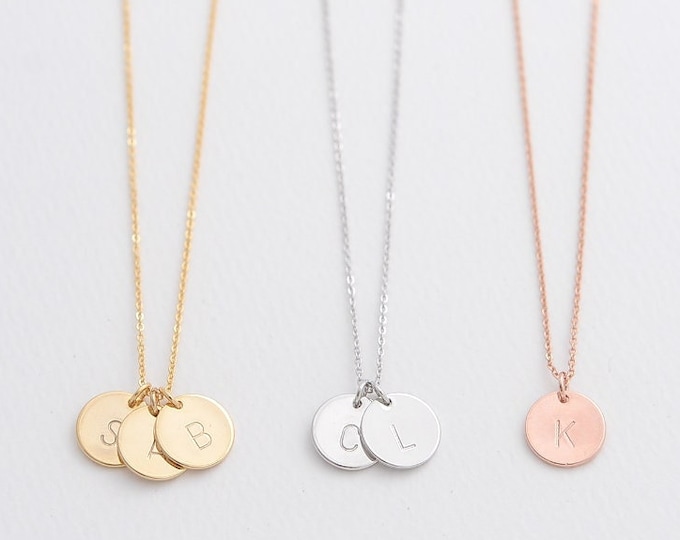 Personalized Initial Disc Necklace/ Hand Stamped Letter Necklace, Coin Tag Initial Disk, Custom Name Necklace, Personalized Gift for Mom 182