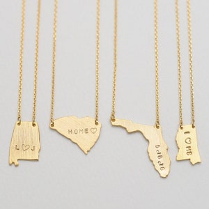 Personalized State Necklace- Alabama, South Carolina, Florida, Mississippi, Georgia/ Custom Engraved Necklace, Best Friends Leaving Gift 065
