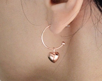 Puffy Heart Hoop Earrings • Gold Silver Rose Gold Hoops • 3D Heart • Love Heart Dangle Earrings • Perfect Gift for Her •Minimalist 275