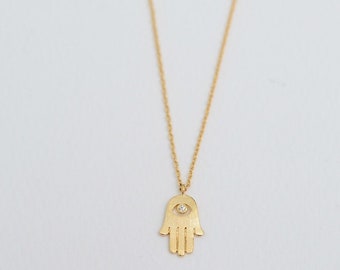 Personalized Hamsa Necklace, Centered Hamsa, Gold,SIlver,Rose Hamsa Necklace, Hand of Fatima Necklace, Evil Eye, Delicate Thin Chain  NCR129