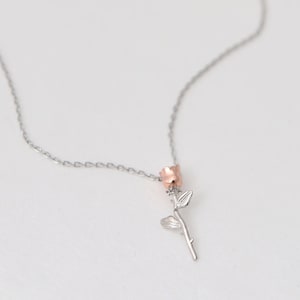Dainty Mini Rose Necklace • Elegant Floral Pendant • Flower Necklace • Petit Rose Stem Initial Necklace • Bridesmaid Gift • Gift For Mom