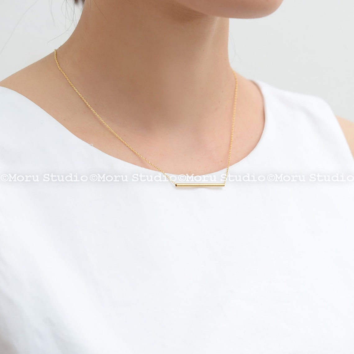 Long Pipe Necklace With Initial Disc Tag/ Delicate Pipe Etsy