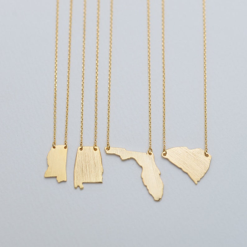 Personalized State Necklace Alabama, South Carolina, Florida, Mississippi, Georgia/ Custom Engraved Necklace, Best Friends Leaving Gift 065 image 6