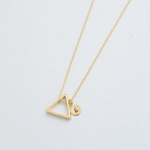 Floating Triangle With Initial Tag Necklace/ Triangle Necklace, Outline ...