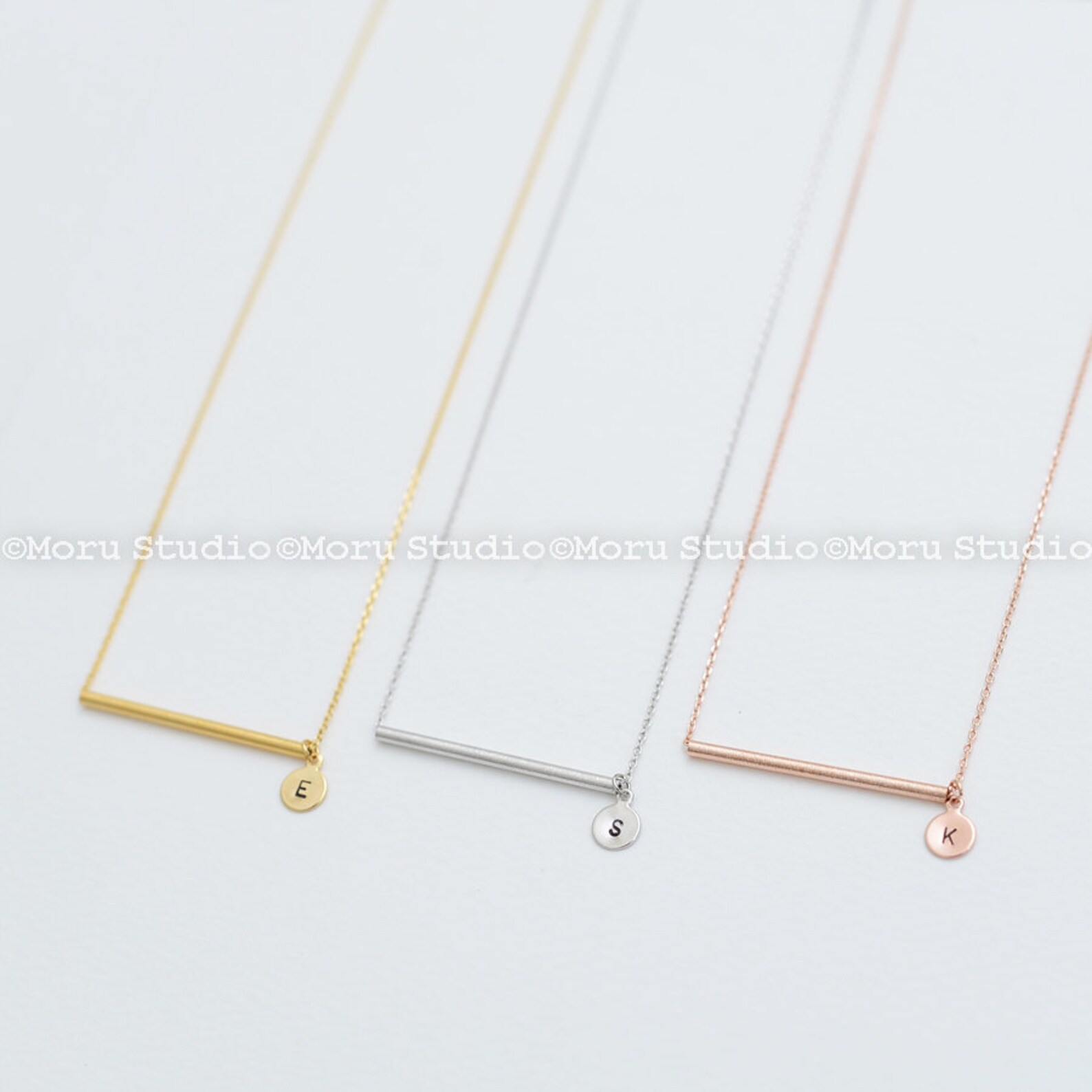 Long Pipe Necklace With Initial Disc Tag/ Delicate Pipe Etsy