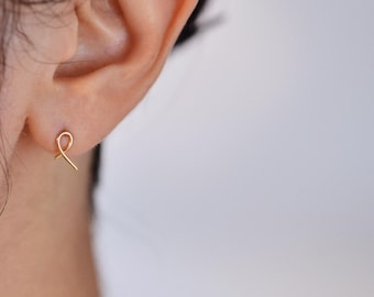 Dainty Awareness Ribbon Stud Earrings: Sterling Silver, Gold, Rose Gold