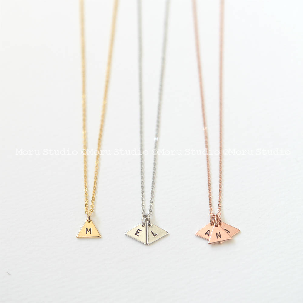 Custom Initial Triangle Necklace Hand 