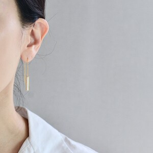 Rectangle Opal Chain Earrings • Blue Opal • White Opal • Gold Bar Earrings • Opal Earrings • Ear Threader October Jewelry • Gift For Her 266 image 7