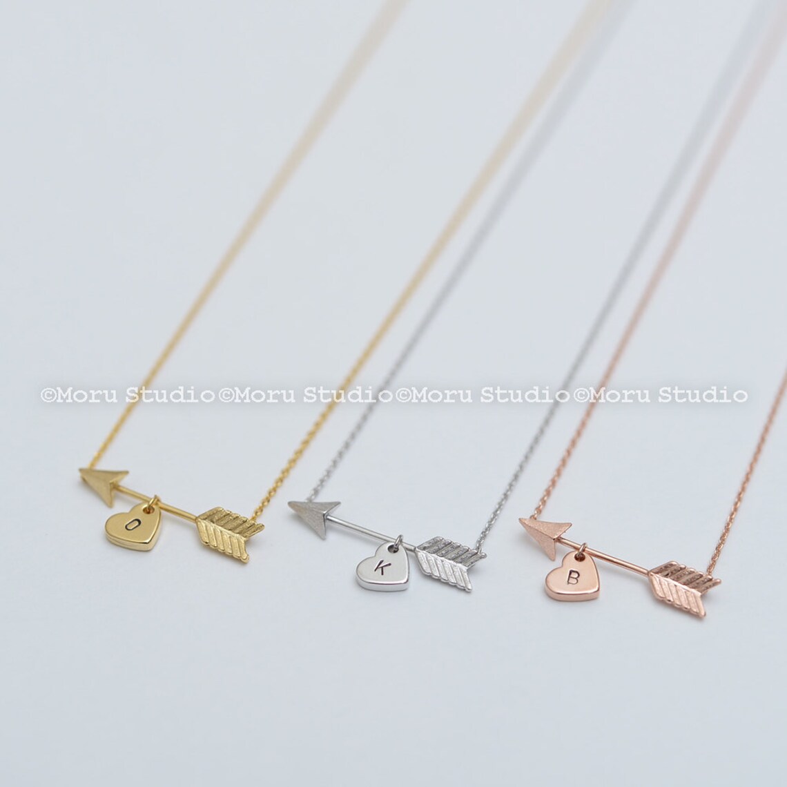 Personalized Arrow Necklace With Initial Heart Heart With - Etsy