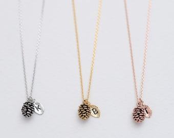 Dainty Pinecone Necklace, Initial Leaf Necklace, Mini Pinecone, Pine Cone Necklace,Nature Jewelry, Nature Necklace, Gold,Rose,Minimalist 048