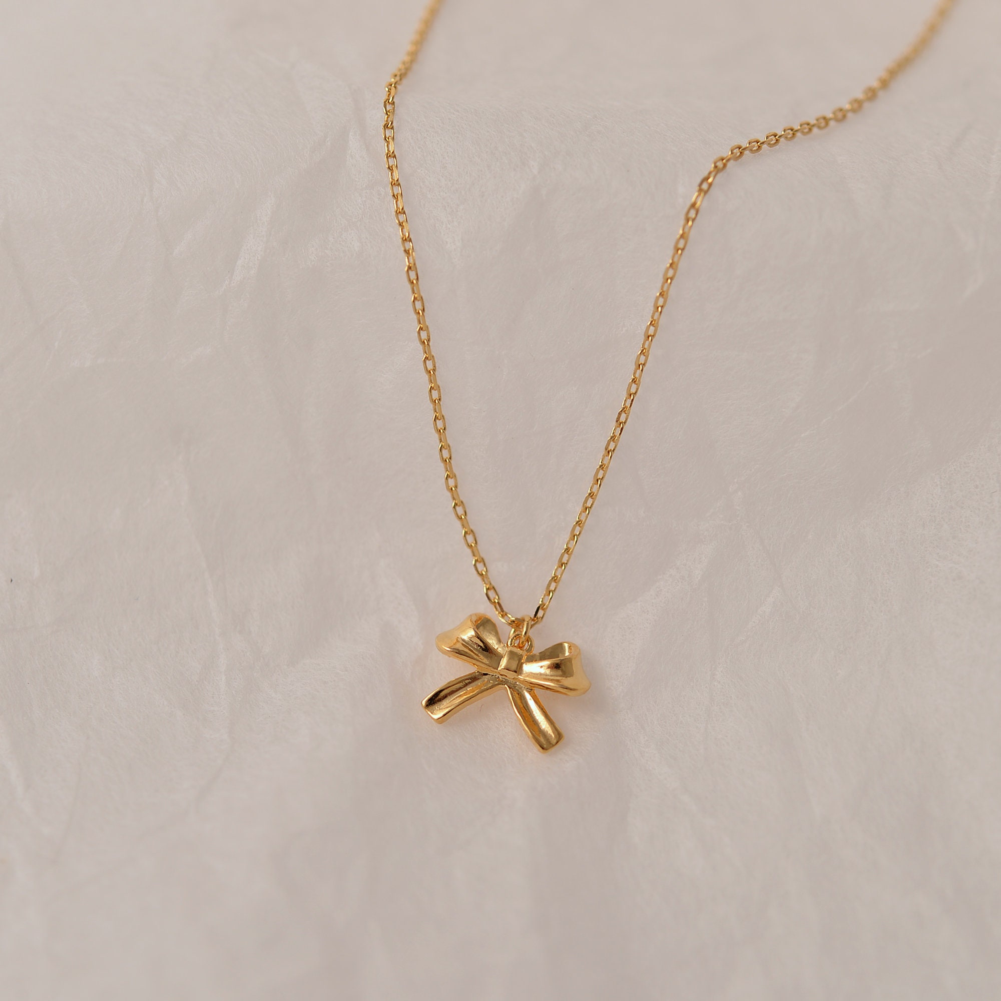 Collana Con Ciondolo Fiocco Oro 18K Per Donna - Delicata Catena Regolabile In Acciaio Inox, Gioiello Carino Per Regalo