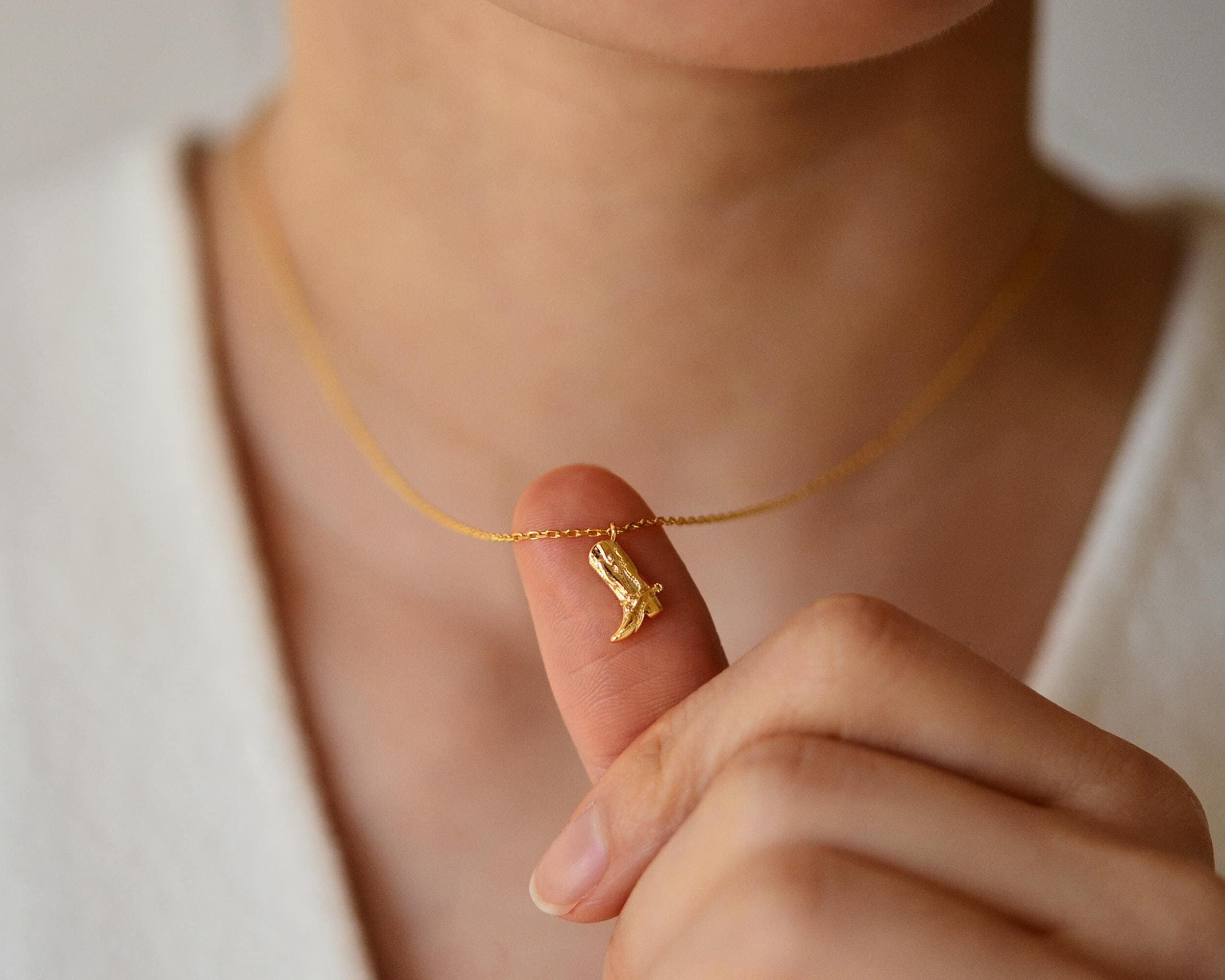 Tiny Western Cowboy Boot Necklace • Dainty Boot Charm Necklace • Western Style Pendant in Gold, Silver, or Rose Gold • Unique Gift for Her