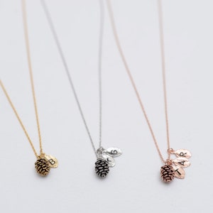 Dainty Pinecone Necklace, Initial Leaf Necklace, Mini Pinecone, Pine Cone Necklace,Nature Jewelry, Nature Necklace, Gold,Rose,Minimalist 048 image 4