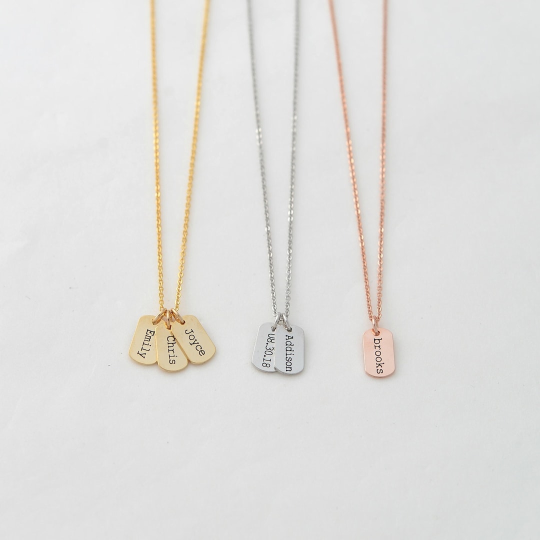 Personalized Dainty Name Tag Necklace • Custom Engraved Mini Tags • Dog ...