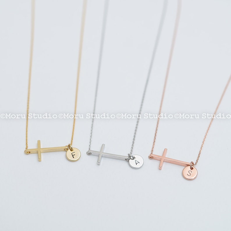 Initial Sideways Cross Necklace Personalized Necklace Etsy