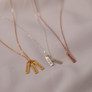 Personalized Sterling Silver Vertical Bar Necklace • Custom Name Bar • Engraved Jewelry • Kids Name Necklace • Gift For Mom • Christmas Gift