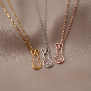 Personalized Tiny Bunny Necklace • Dainty Bunny Outline Pendant • Friendship Necklace • Rabbit Jewelry • Gift for Animal Lovers Lucky Charm